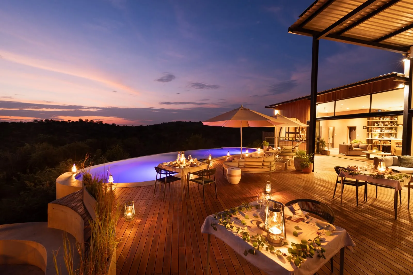 18 On The Hill pool deck at dusk